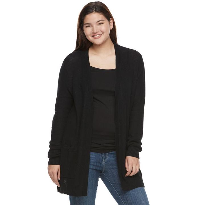 Juniors' Plus Size So&reg; Solid Boyfriend Cardigan, Teens, Size: 2xl, Black