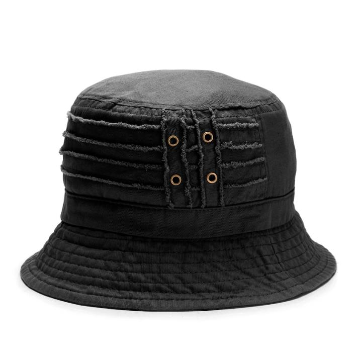 Women's Distressed Cotton Bucket Hat, Black