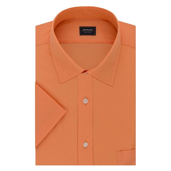 Men's Arrow Regular-fit Spread-collar Dress Shirt, Size: Xxl18-18.5, Med Orange