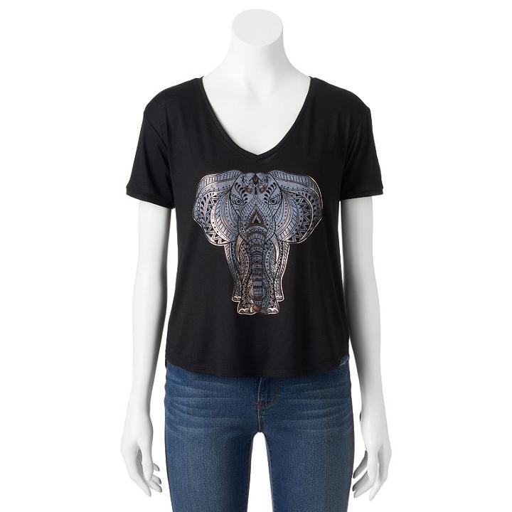 Juniors' Hamsa Elephant Graphic Tee, Girl's, Size: Large, Black