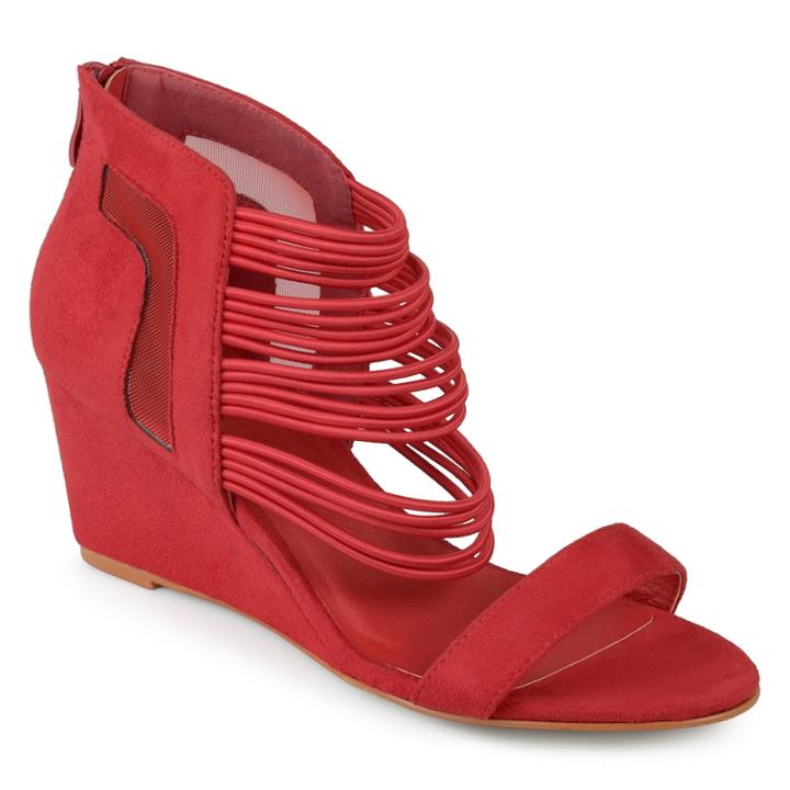 Journee Collection Multi-strap Open Toe Women's Wedge Heels, Size: Medium (8.5), Red