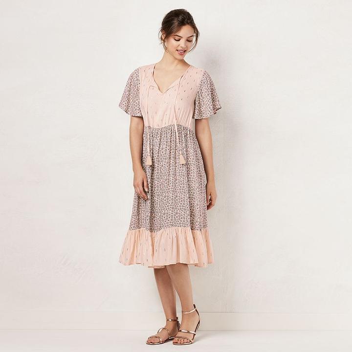 Women's Lc Lauren Conrad Mix Print Midi Dress, Size: Large, Pink