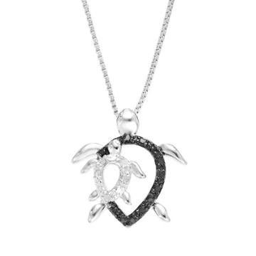 Diamond Classics Sterling Silver 1/10 Carat T.w. Black & White Diamond Turtle Pendant, Women's, Size: 18