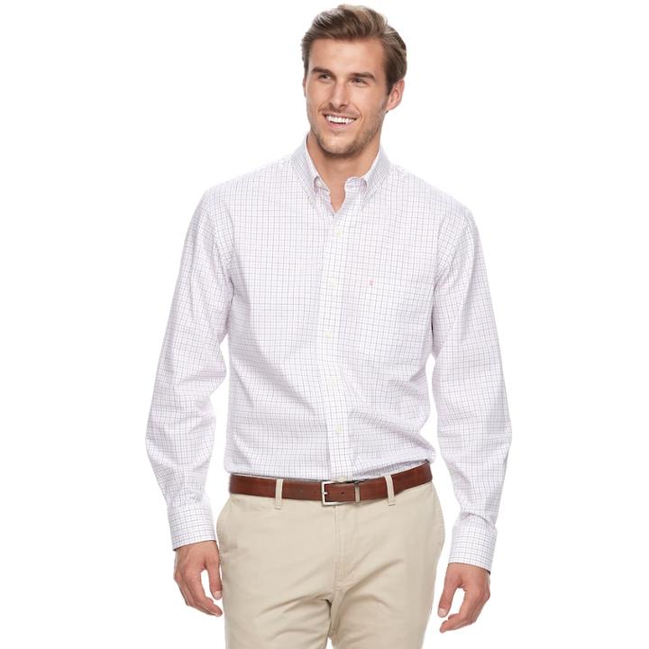 Big & Tall Izod Essential Regular-fit Tattersall Button-down Shirt, Men's, Size: Xl Tall, Light Pink