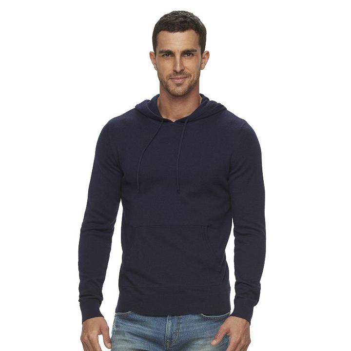 Men's Marc Anthony Slim-fit Marled Cashmere-blend Merino Hoodie, Size: Xxl, Dark Blue