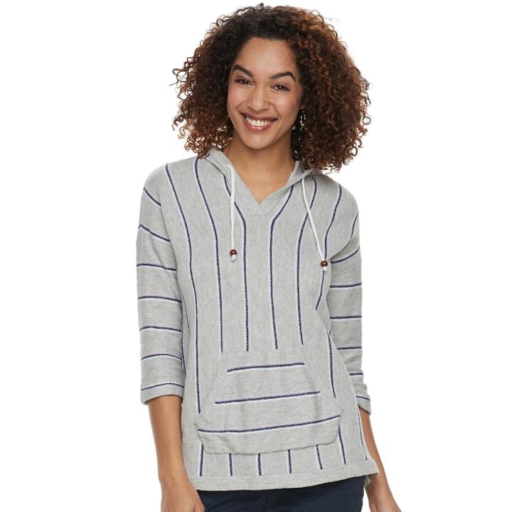 Women's Sonoma Goods For Life™ Striped Baja Hooded Sweatshirt, Size: Medium, Light Grey