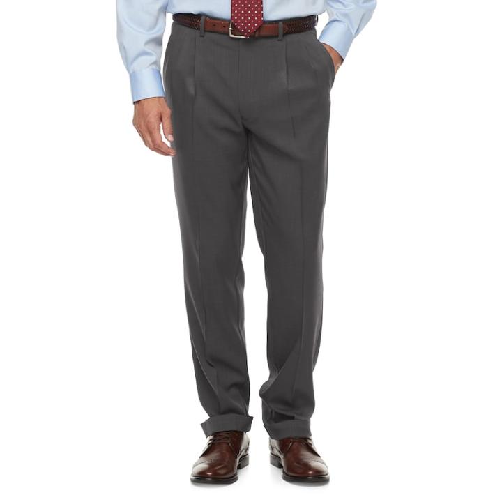 Big & Tall Chaps Classic-fit Performance Pleated Dress Pants, Men's, Size: 32x36, Grey