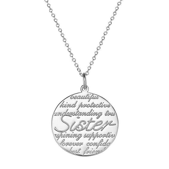 Sterling Silver Sister Disc Pendant Necklace, Women's, Size: 18, Grey
