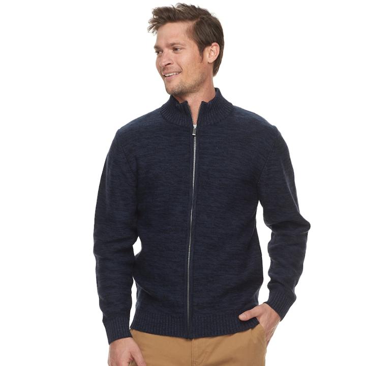 Men's Haggar Regular-fit Marled Full-zip Sweater, Size: Large, Blue (navy)