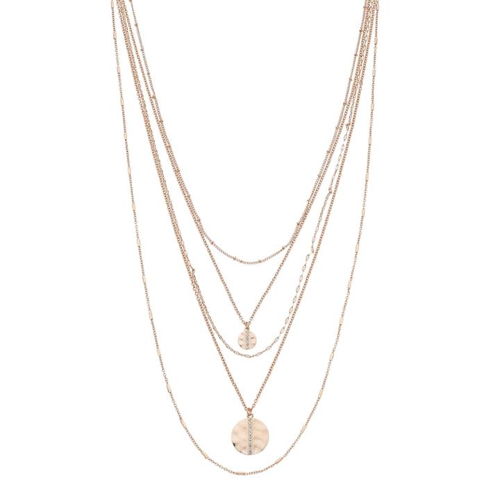 Textured Disc Multi Strand Necklace, Women's, Light Pink