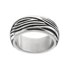 Men's Stainless Steel Grooved Ring, Size: 10, Black