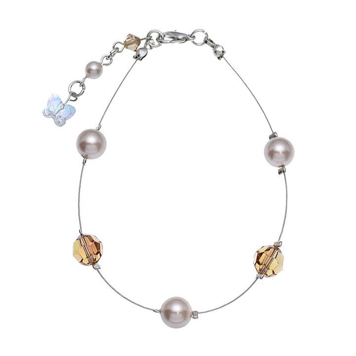 Crystal Avenue Silver-plated Simulated Pearl And Crystal Bead Bracelet - Made With Swarovski Crystals, Women's, Size: 7, Brown