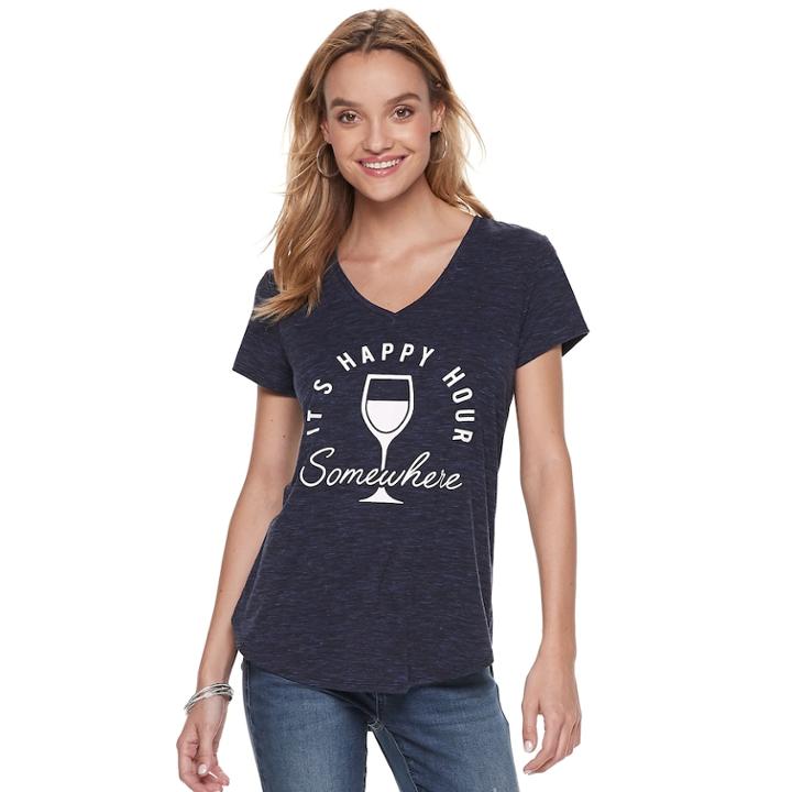 Women's Apt. 9&reg; Graphic V-neck Tee, Size: Xl, Dark Blue