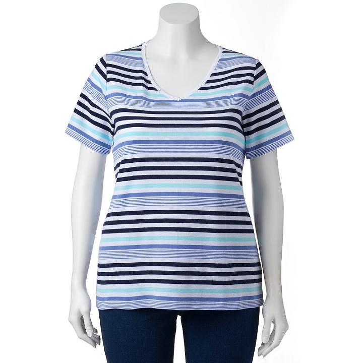 Plus Size Croft & Barrow&reg; Print Asymmetrical-hem Tee, Women's, Size: 1xl, Blue (navy)