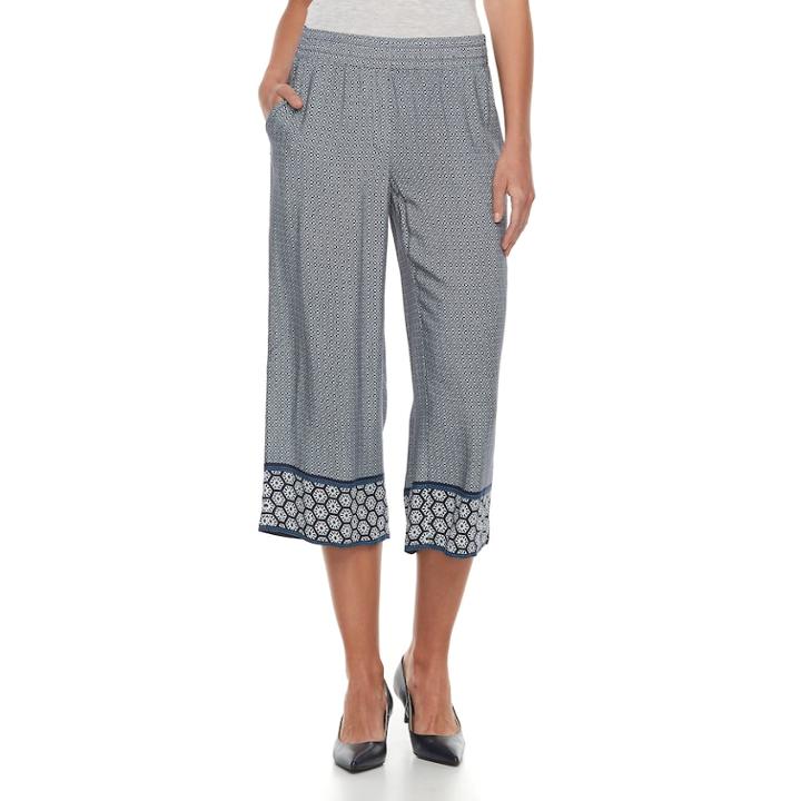 Women's Dana Buchman Print Crop Pants, Size: Medium, Blue (navy)