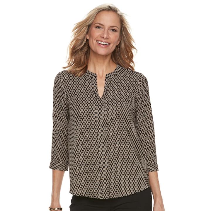 Women's Dana Buchman Printed Splitneck Top, Size: Small, Dark Beige