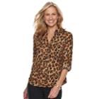 Women's Dana Buchman Roll-tab Camp Shirt, Size: Medium, Beig/green (beig/khaki)