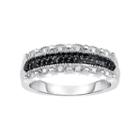 1/4 Carat T.w. Black And White Diamond Sterling Silver Scalloped Ring, Women's, Size: 7