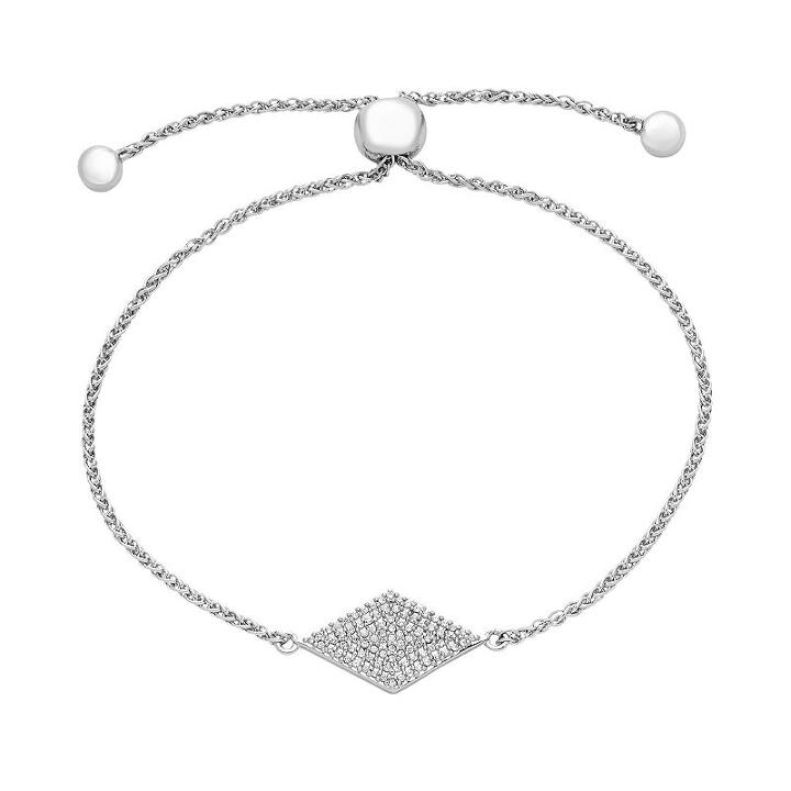 Sterling Silver 1/4 Carat T.w. Diamond Kite Bolo Bracelet, Women's, Size: 8, White