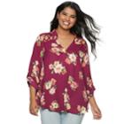 Juniors' Plus Size Liberty Love Floral Lattice Popover Top, Teens, Size: 1xl, Drk Purple