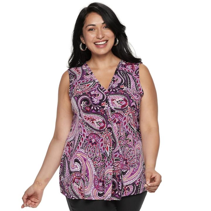 Plus Size Dana Buchman Pleated V-neck Tank, Women's, Size: 1xl, Med Purple