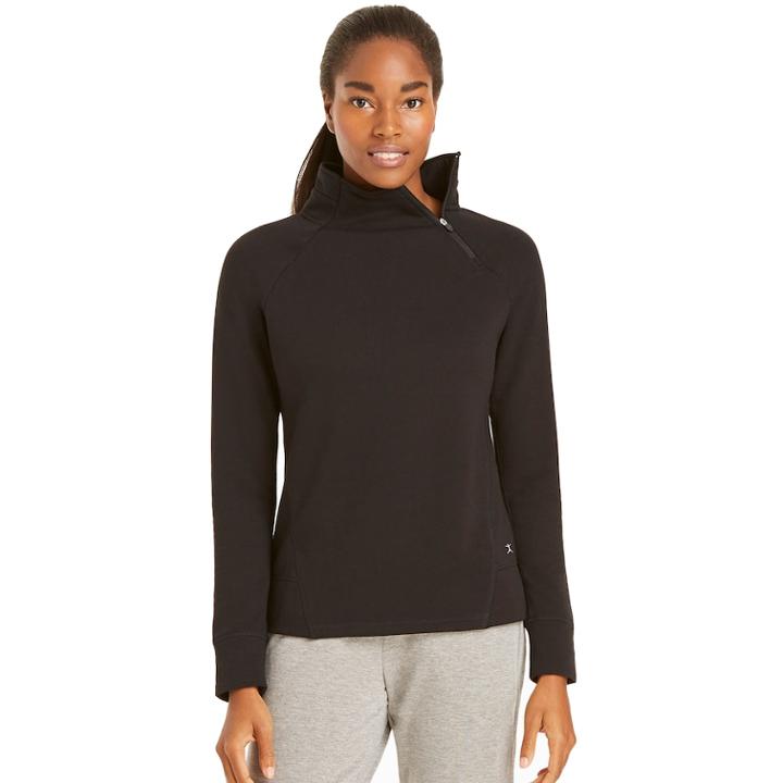 Women's Danskin Slant Zipper Pullover Top, Size: Small, Black
