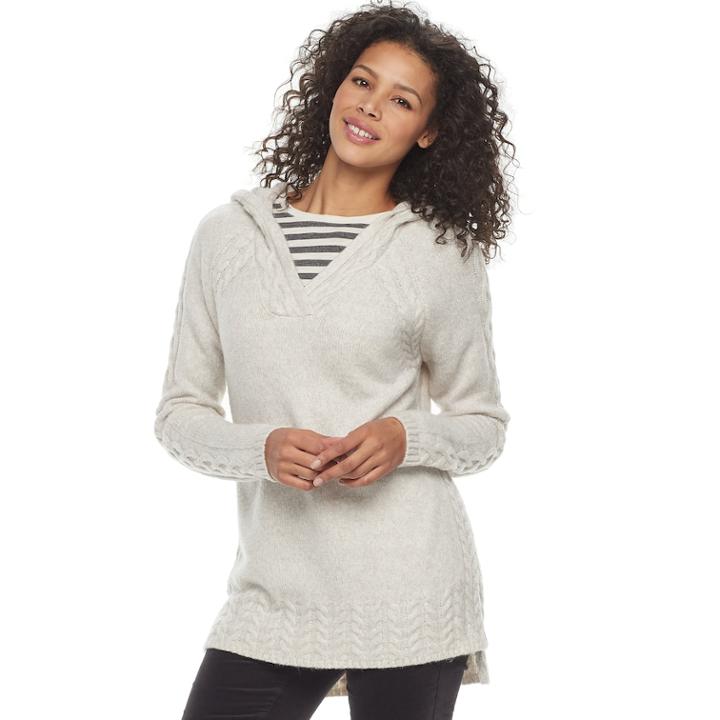 Women's Sonoma Goods For Life&trade; Cable Knit Hooded Sweater, Size: Small, Lt Beige