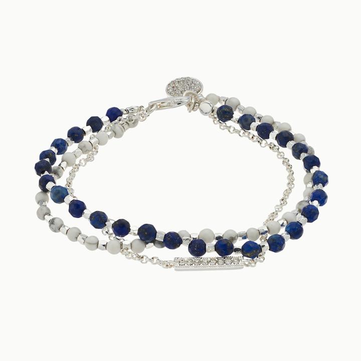 Sodalite & White Agate 3-strand Necklace, Blue