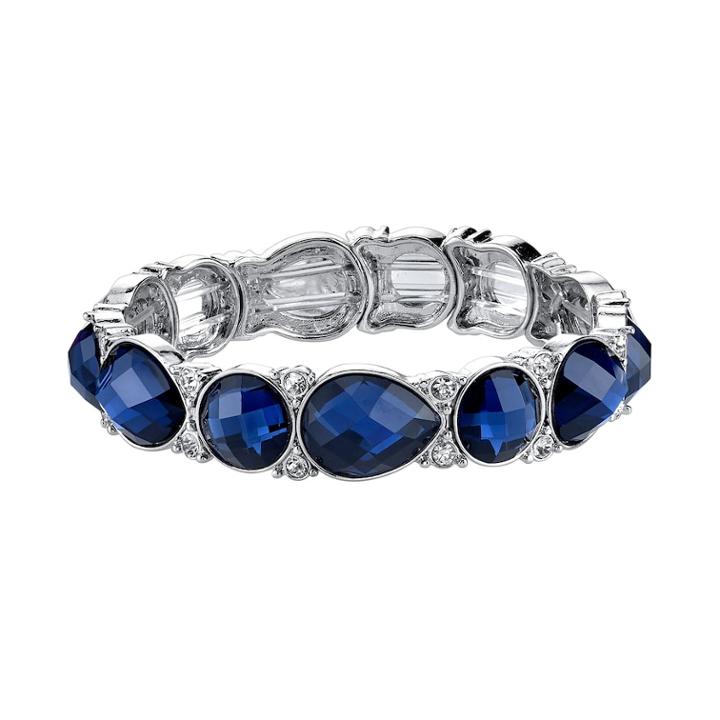 1928 Blue Round & Teardrop Station Stretch Bracelet, Women's, Size: 7