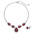 Simulated Crystal Teardrop Necklace & Earring Set, Women's, Red