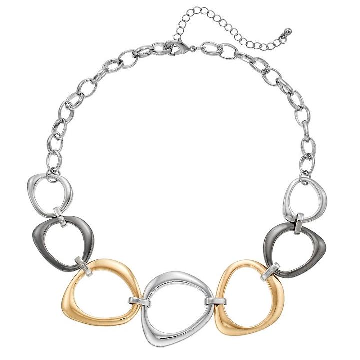Tri Tone Graduated Oblong Link Necklace, Women's, Ovrfl Oth