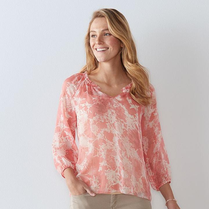 Women's Sonoma Goods For Life&trade; Crinkle Popover Top, Size: Large, Lt Orange
