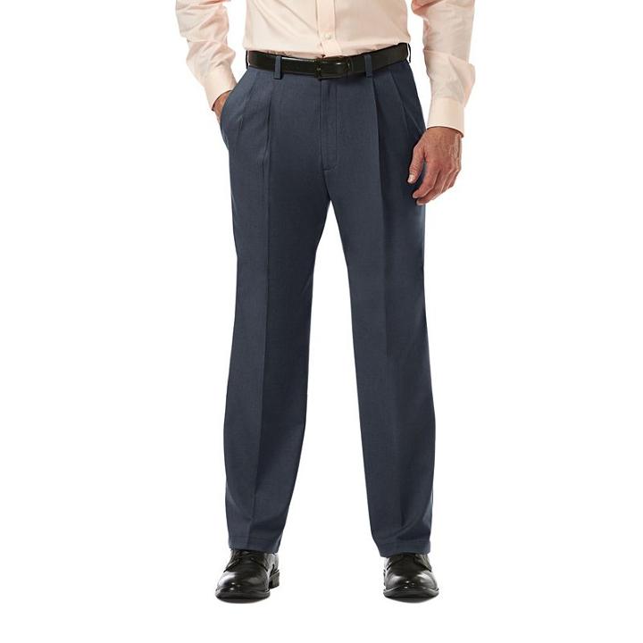 Men's Haggar&reg; Cool 18&reg; Pro Classic-fit Wrinkle-free Pleated Expandable Waist Pants, Size: 44x29, Blue (navy)