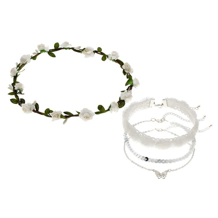 Girls 4-16 Elli By Capelli Flower Crown & Choker Necklace Set, Grey
