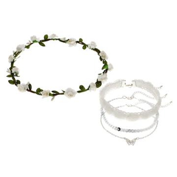 Girls 4-16 Elli By Capelli Flower Crown & Choker Necklace Set, Grey