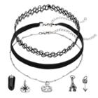 Mudd&reg; Cancer, Eiffel Tower & Compass Charm Choker Necklace Set, Women's, Black
