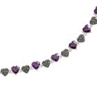 Sterling Silver Amethyst And Marcasite Heart Bracelet, Purple