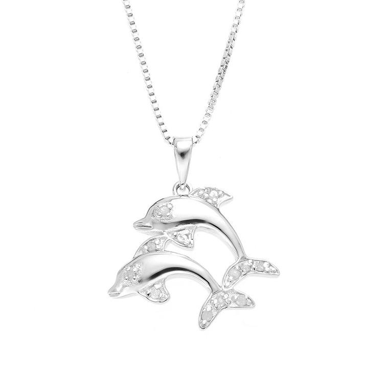 Diamond Classics Sterling Silver 1/10 Carat T.w. Diamond Dolphin Pendant, Women's, Size: 18, White
