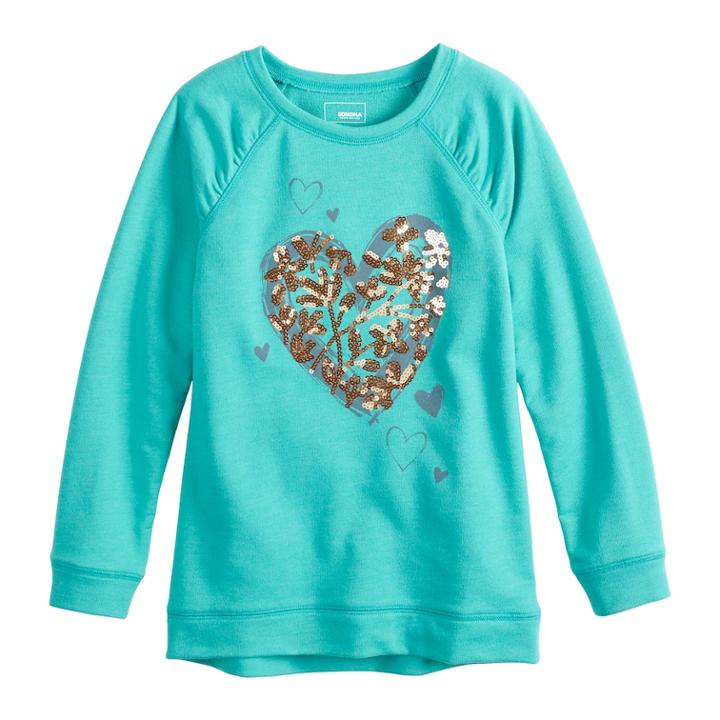 Girls 4-12 Sonoma Goods For Life&reg; Shirred Glittery Graphic French Terry Tunic, Size: 7, Med Blue