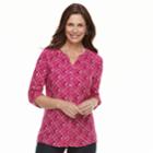 Women's Croft & Barrow&reg; Printed Shirred-shoulder Shirt, Size: Large, Dark Pink