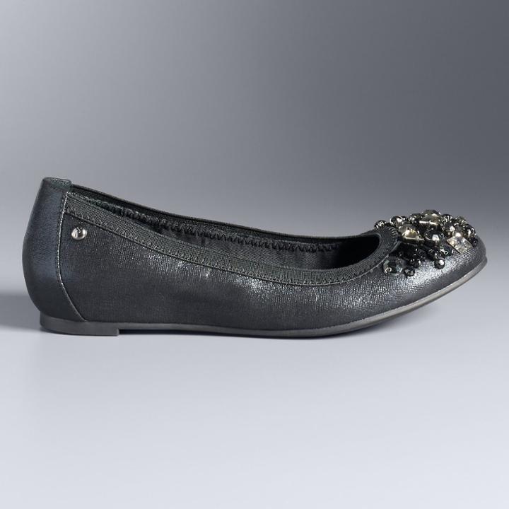 Simply Vera Vera Wang Women's Beaded Ballet Flats, Size: 8.5, Black