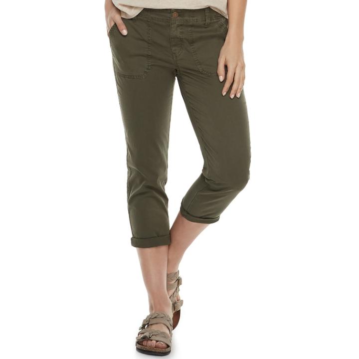 Women's Sonoma Goods For Life&trade; Cuffed Twill Capris, Size: 8, Green
