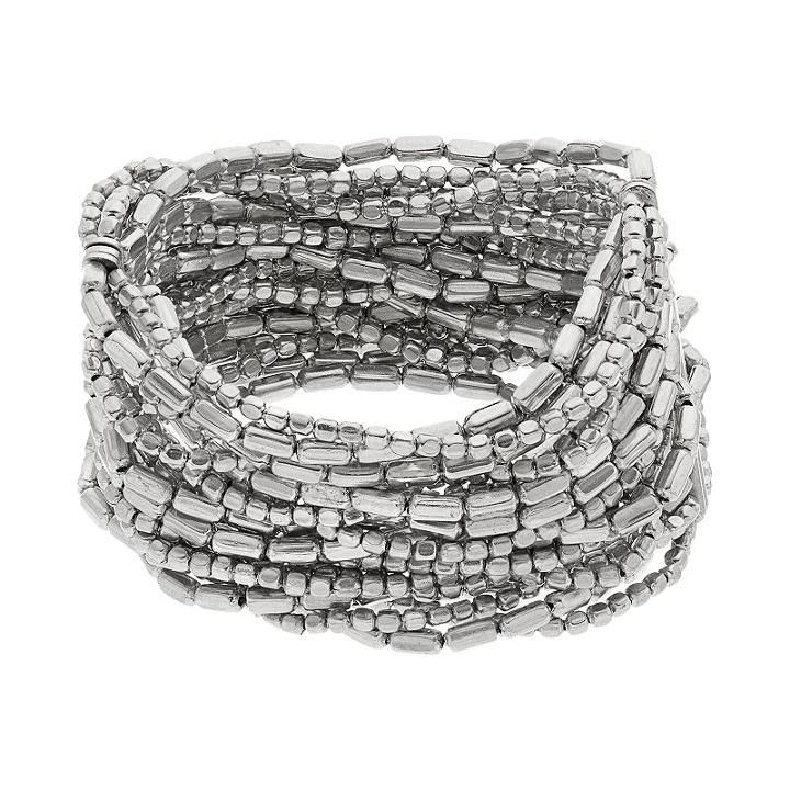Plus Size Beaded Multi Strand Stretch Bracelet, Women's, Silver
