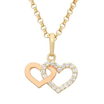 Junior Jewels Cubic Zirconia 14k Gold Two Tone Double Heart Pendant Necklace, Girl's, Size: 13, White