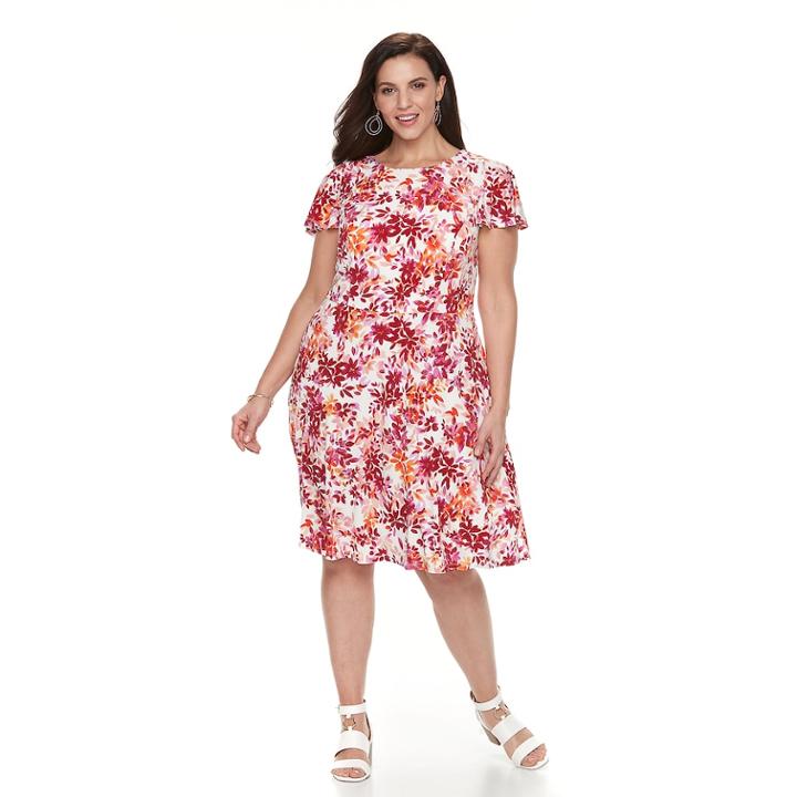 Plus Size Suite 7 Floral Dress, Size: 1xl, Berry Orange Flowers