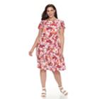 Plus Size Suite 7 Floral Dress, Size: 1xl, Berry Orange Flowers