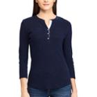 Women's Chaps Velvet Trim Henley, Size: Medium, Blue