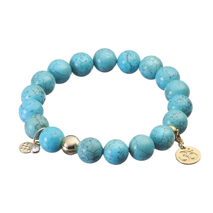 Tfs Jewelry 14k Gold Over Silver Teal Magnesite Bead & Om Charm Stretch Bracelet, Women's, Size: 7, Blue