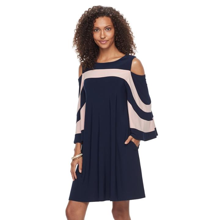 Women's Nina Leonard Oversized Sleeve Cold-shoulder Dress, Size: Medium, Med Blue