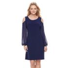 Women's Msk Cold-shoulder Shift Dress, Size: 14, Blue (navy)